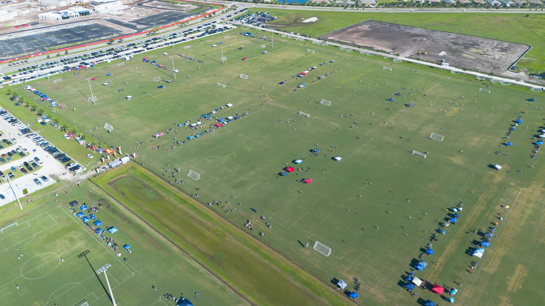 Aerial view of a multi-field soccer complex in Florida